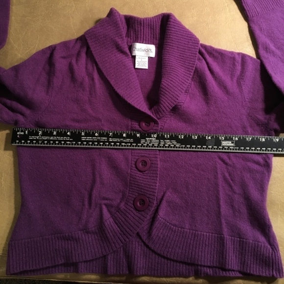 CHADWICK’S Cropped Cutaway “Fuzzy Sweater” Cardigan, Purple, NWOT, Size Large - Picture 4 of 8